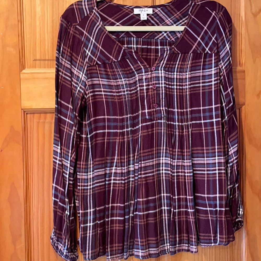 Style & Co. Burgundy Flannel Top